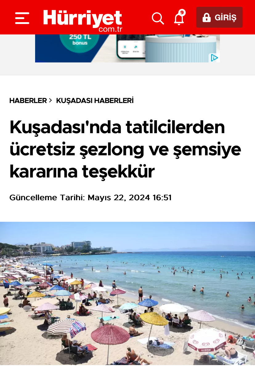 Kuşadası ücretsiz şemsiye ve şezlong uygulamasıyla ülke gündeminde!